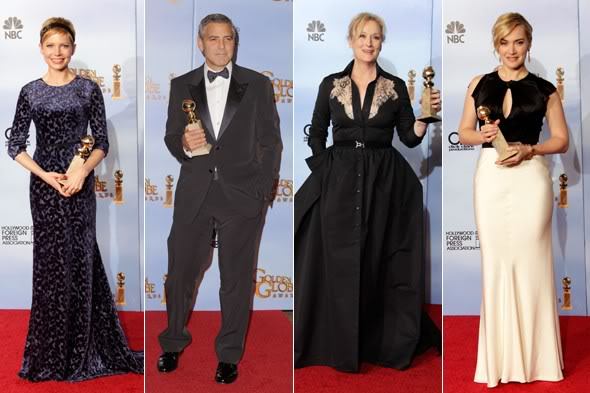 Michelle Williams, George Clooney, Meryl Streep and Kate Winslet are picture happy with their Globes  